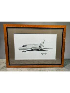 Joe Milich Hawker 800 Aviation Sketch Signed Limited Edition Print Framed 23.5"